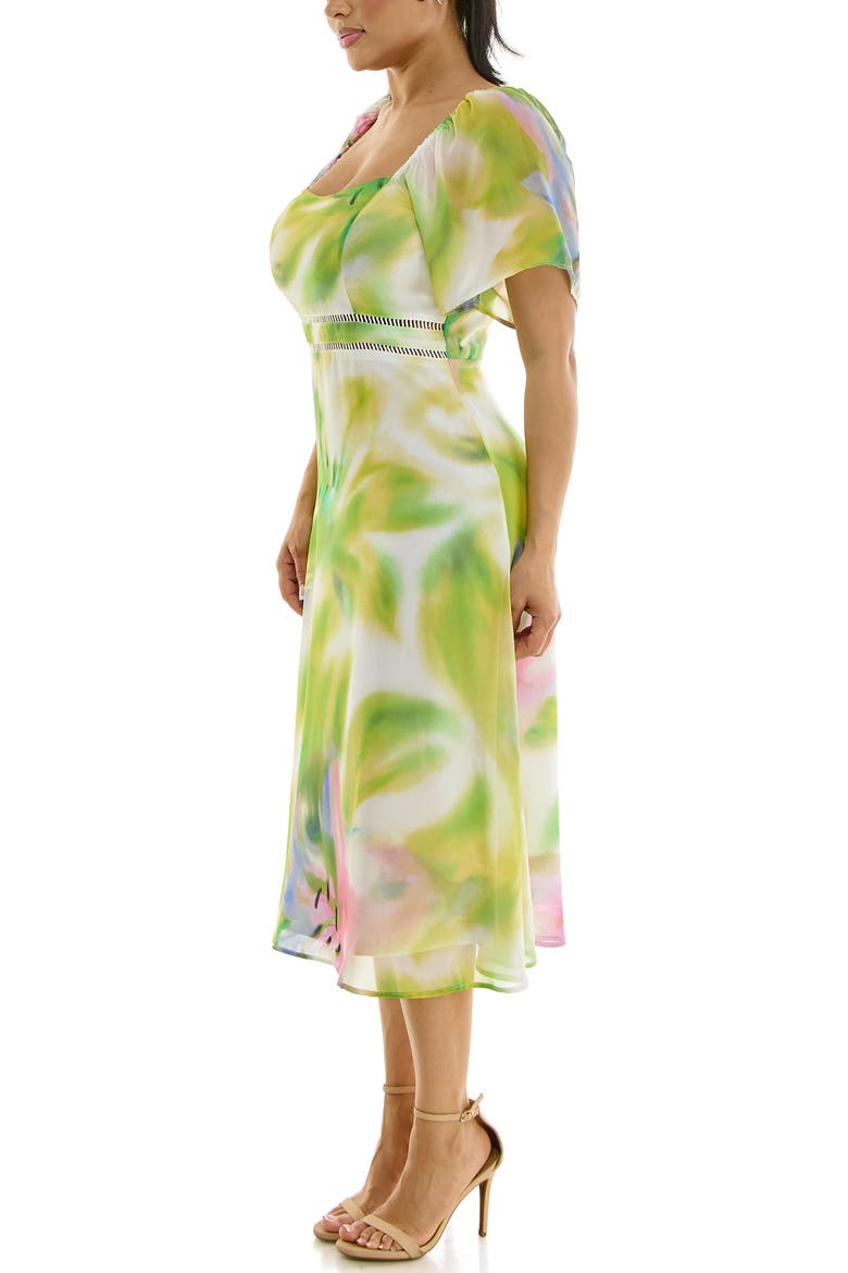 Flutter Sleeve Sweetheart Midi Dress, Alternate, color, BLUE VIOLET MULTI