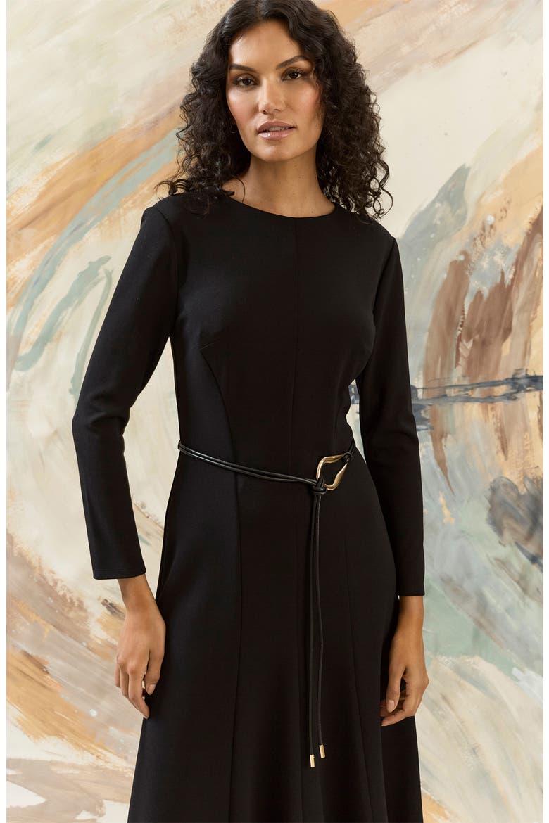 Long Sleeve Tie Waist Midi Dress, Alternate, color, BLACK