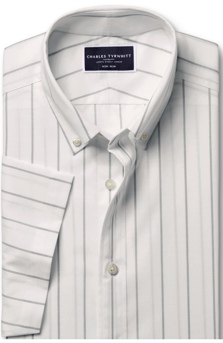 Charles Tyrwhitt Non-Iron Stretch Poplin Slub Short Sleeve Shirt, Alternate, color, White