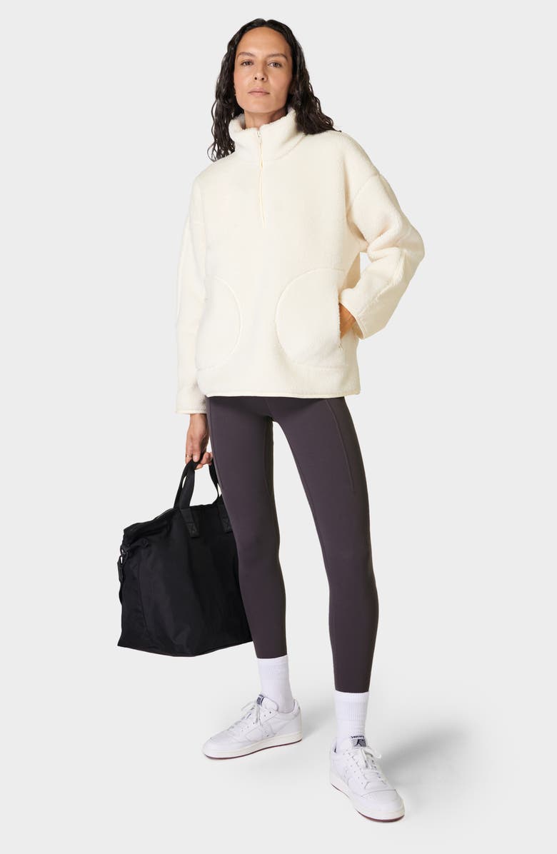 Sweaty Betty Oversize Fleece Half Zip Top, Alternate, color, Studio Whi