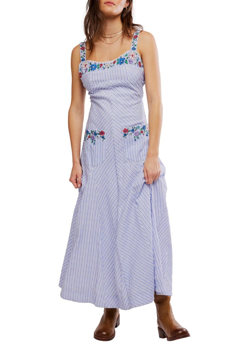 Havenwood Embroidered Check Maxi Dress, Main, color, WHITE COMBO