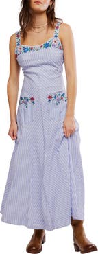 Free People Havenwood Embroidered Check Maxi Dress