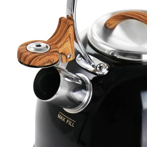 Mr Coffee Mr. Coffee 2 Quart Stainless Steel Whistling Tea Kettle With Wood Pattern Handle In Black