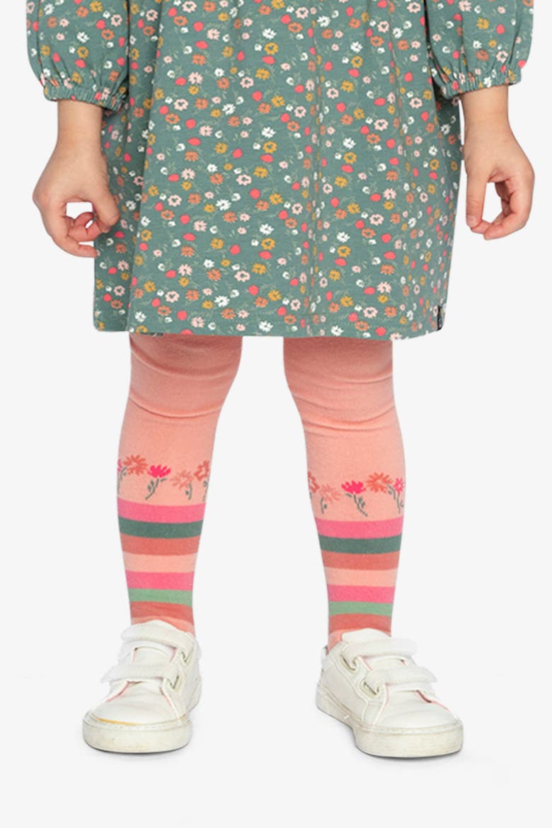 Knitted Floral Stripe Ankle Tights, Alternate, color, Very Pale Pink and Green