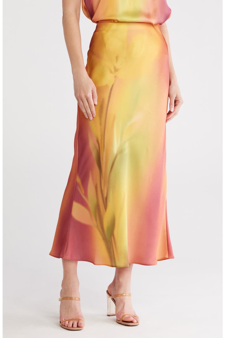 Floral Bias Cut Satin Skirt, Main, color, BLUSH