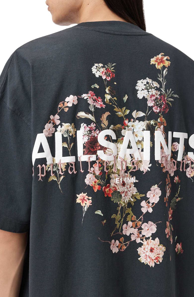 AllSaints Valen Oversize Floral Logo Graphic T-Shirt, Alternate, color, Washed Black