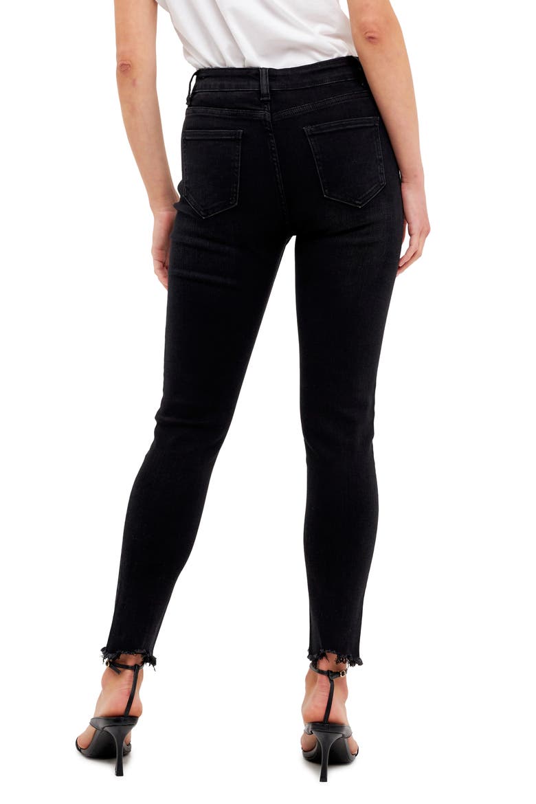 Destroyed Raw Hem Skinny Jeans, Alternate, color, BLACK