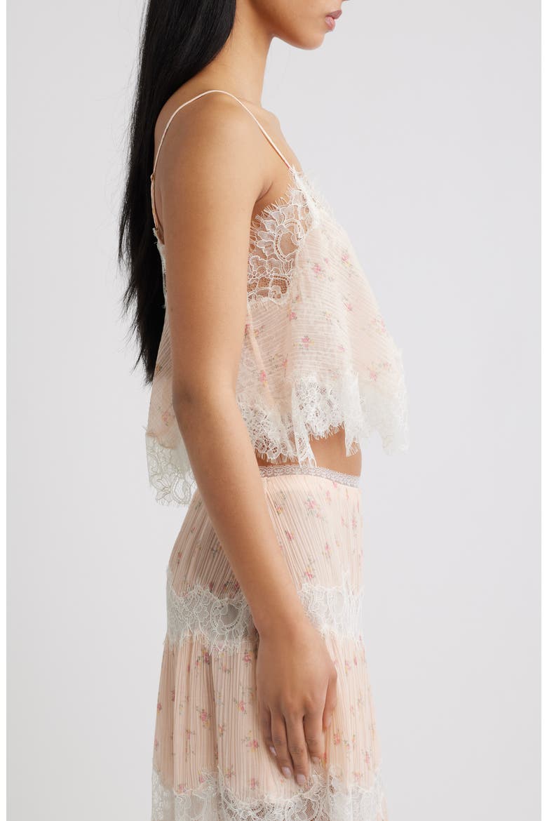 Elysia Eyelash Lace Trim Crop Silk Top, Alternate, color, SWEET NECTAR