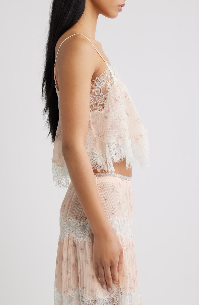 LoveShackFancy Elysia Eyelash Lace Trim Crop Silk Top, Alternate, color, 