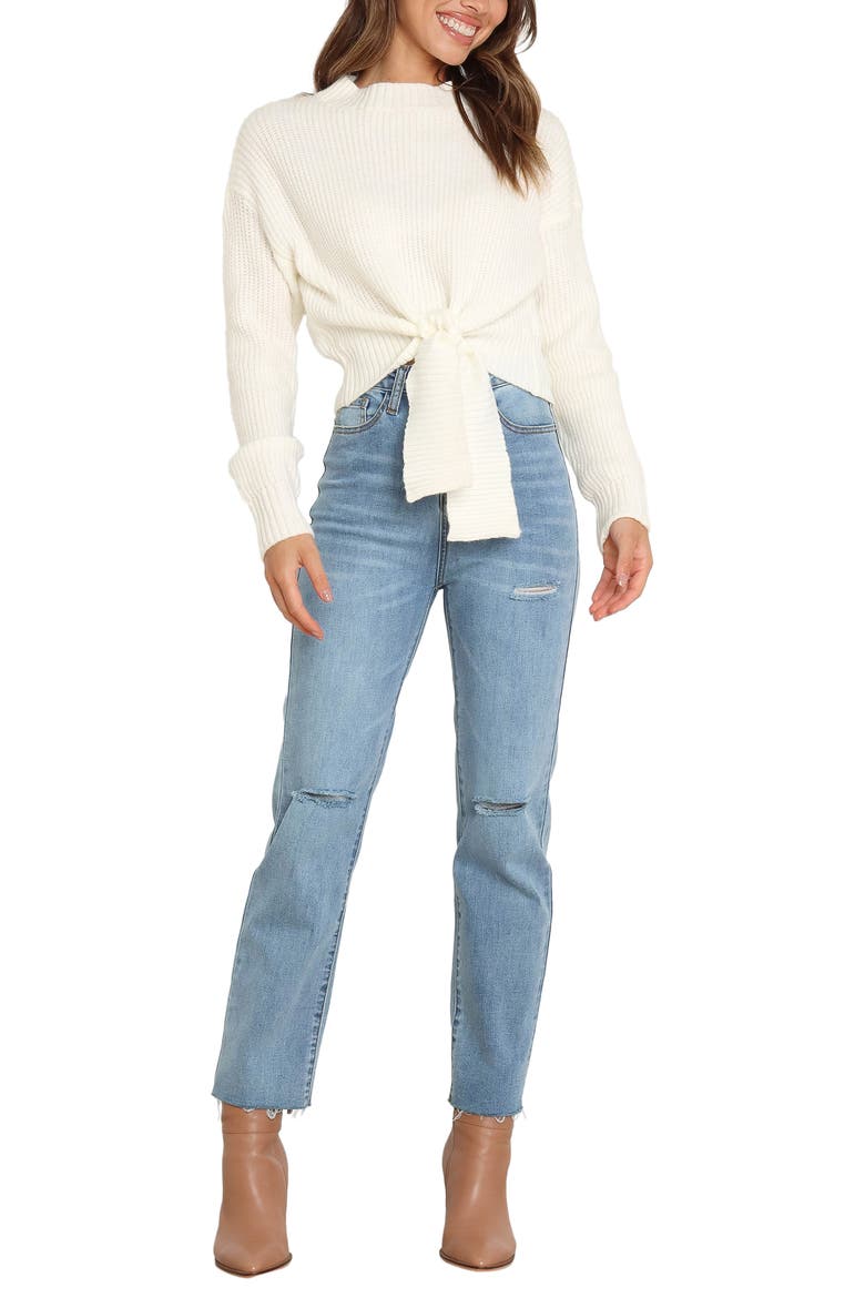 Captivate Tie Hem Sweater, Alternate, color, CREAM