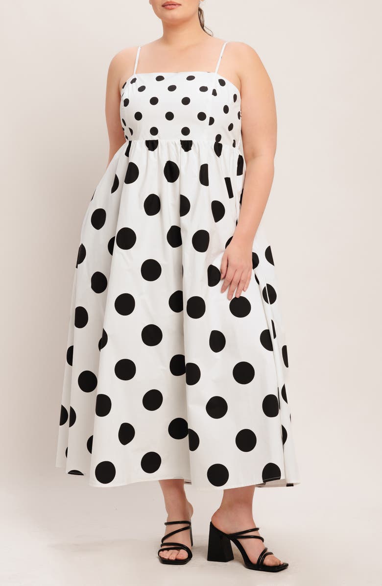FLYING TOMATO Polka Dot Empire Waist Cotton Maxi Dress, Alternate, color, White/ Black