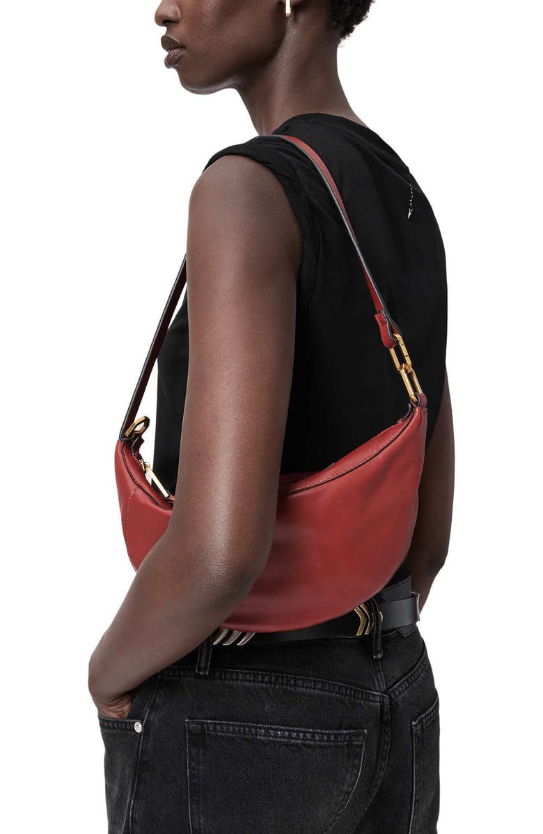 AllSaints Micro Luna Leather Shoulder Bag, Alternate, color, Pyrrole Red