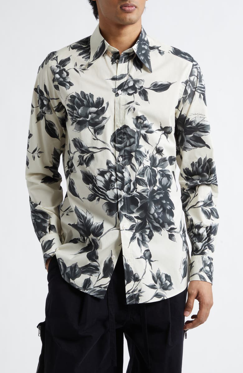 Dolce&Gabbana Martini Fit Floral Cotton Poplin Button-Up Shirt, Main, color, Ramage Peonie Fbeige