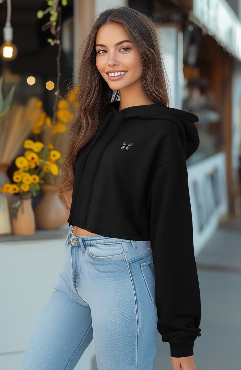 Dalix Butterfly Cropped Hoodie, Alternate, color, Black