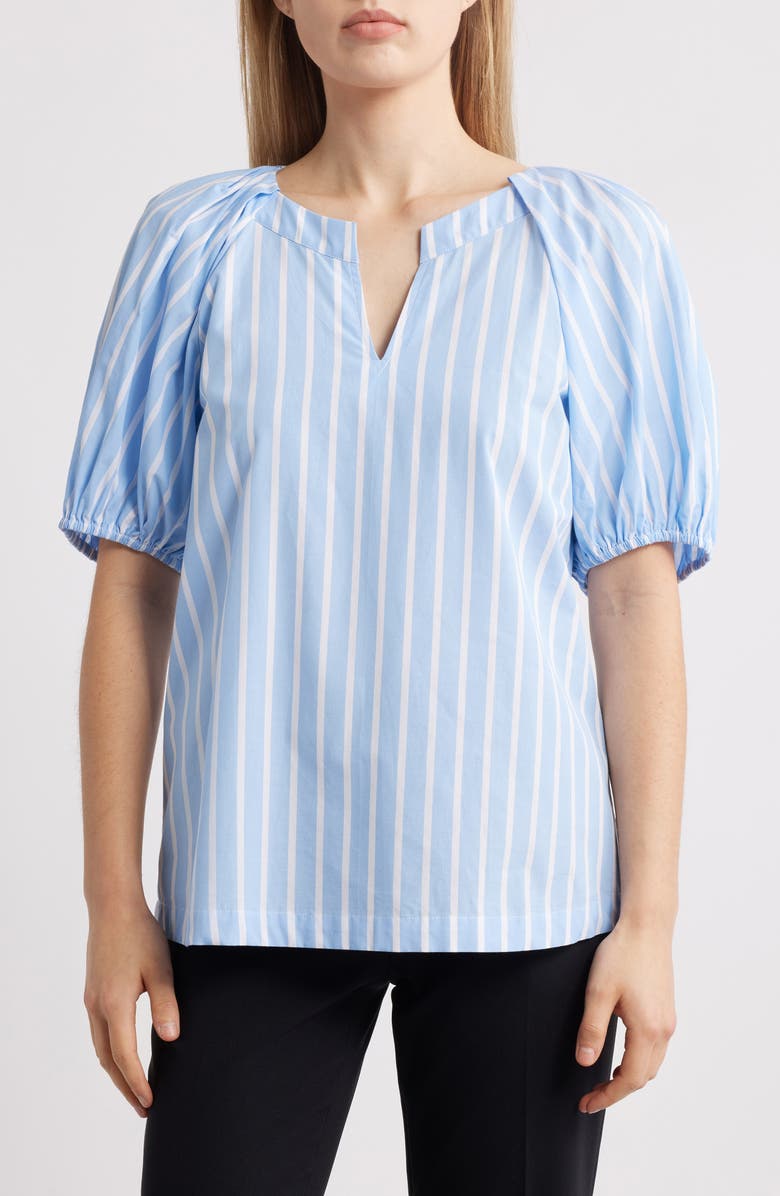 Anne Klein Stripe Puff Sleeve Cotton Top, Main, color, 