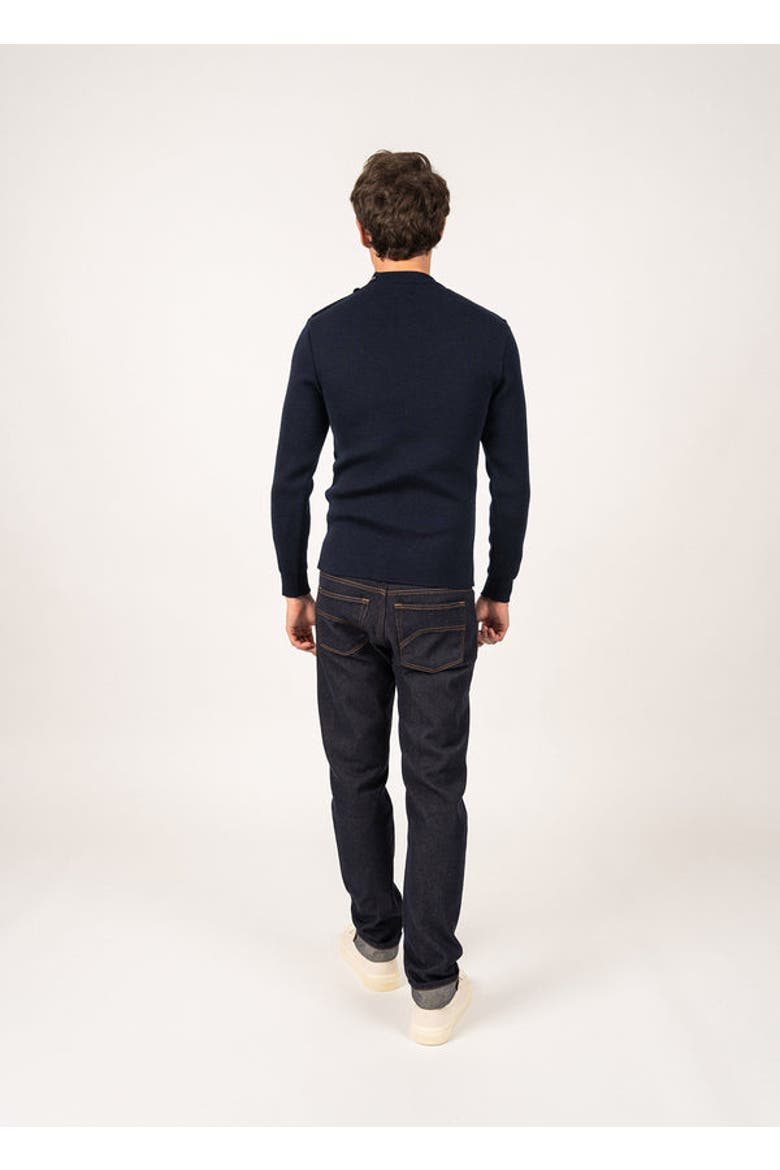 MATELOT - Wool Fisherman Sweater with Button Shoulder, Alternate, color, Navy