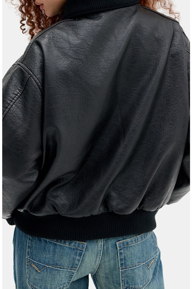 Leon Faux Leather Bomber Jacket, Alternate, color, BLACK
