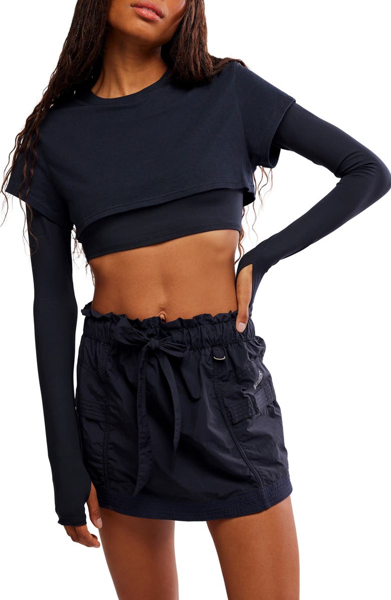 Free People Double Double Layer Crop Top, Main, color, Black
