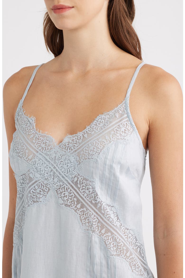 Samia Pintuck Lace Trim Linen Slip Dress, Alternate, color, HIGH RISE BLUE