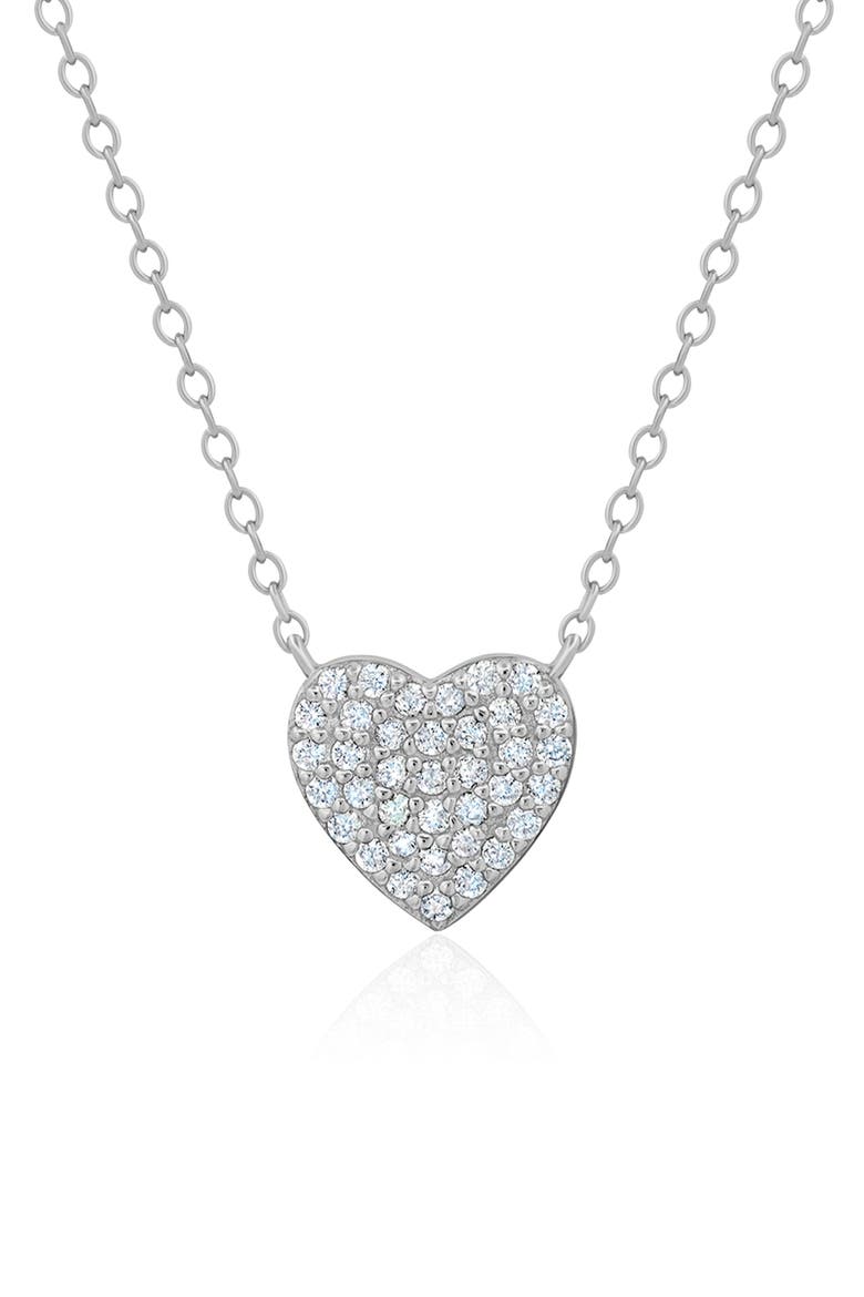 Pavé Cubic Zirconia Heart Pendant Necklace, Main, color, PURE PLATINUM/ CLEAR STONE