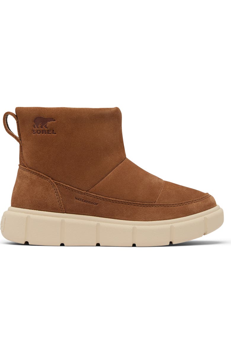 SOREL Kids' Explorer III Faux Fur Waterproof Slip-On Boot, Alternate, color, Velvet Tan/ Bleached Ceramic