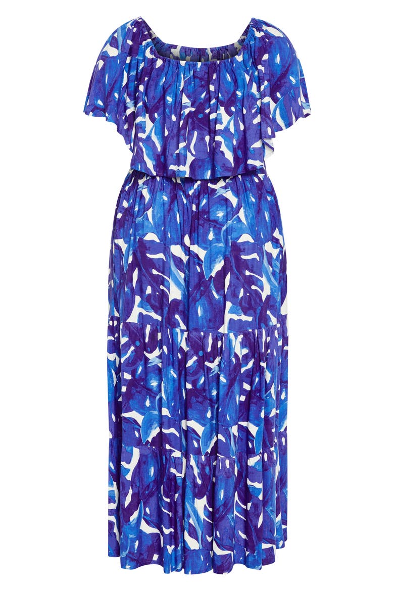 Boardwalk Off the Shoulder Midi Dress, Alternate, color, MARINE PALM