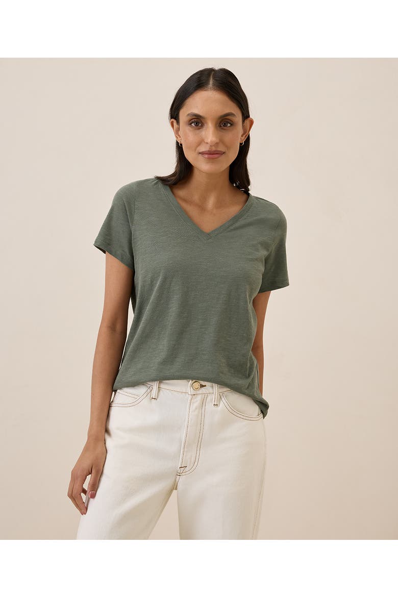 Organic Cotton Featherweight Slub V-Neck Tee, Main, color, Castor Green