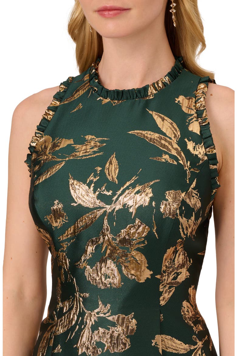 Ruffle Sleeveless Jacquard Cocktail Dress, Alternate, color, HUNTER