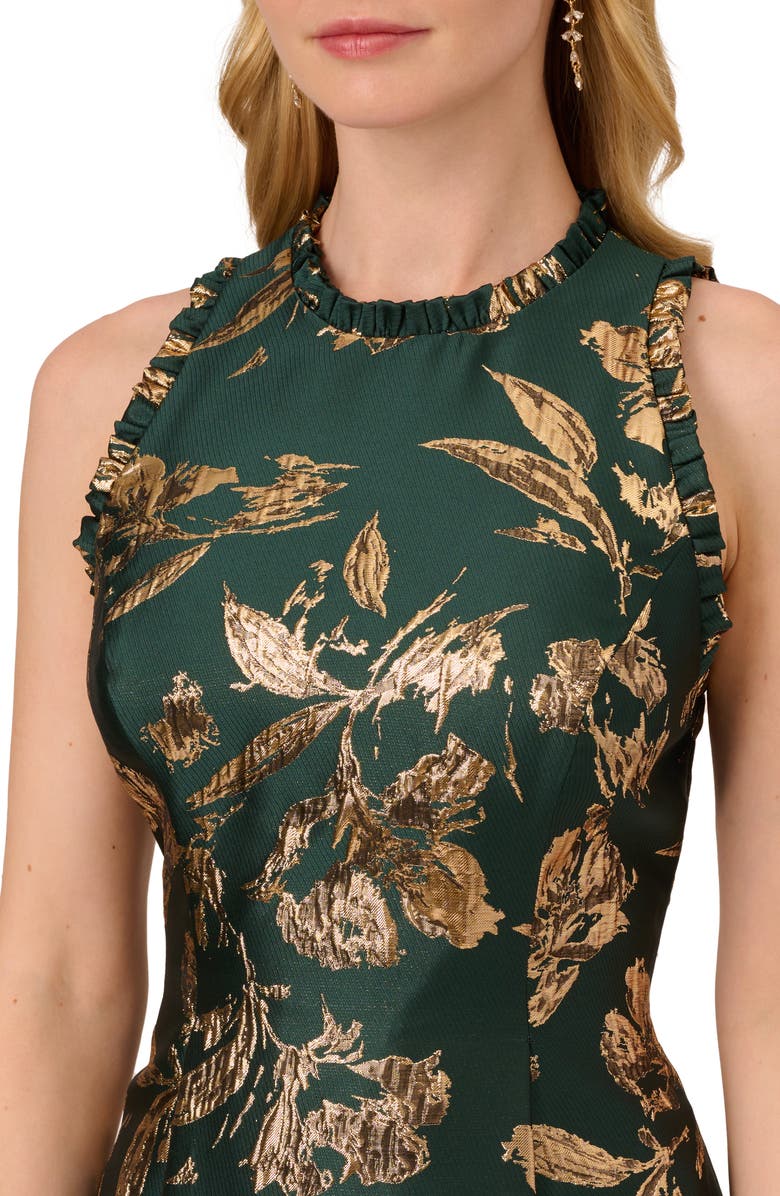 Adrianna Papell Ruffle Sleeveless Jacquard Cocktail Dress, Alternate, color, Hunter