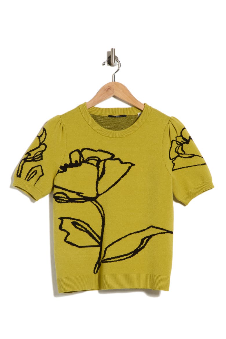 Intarsia Puff Sleeve Sweater, Main, color, CITRON / BLACK