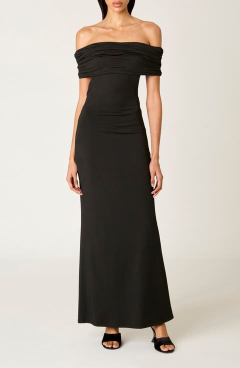 Evangeline Off the Shoulder Open Back Maxi Dress