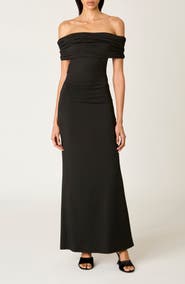Nia Evangeline Off the Shoulder Open Back Maxi Dress