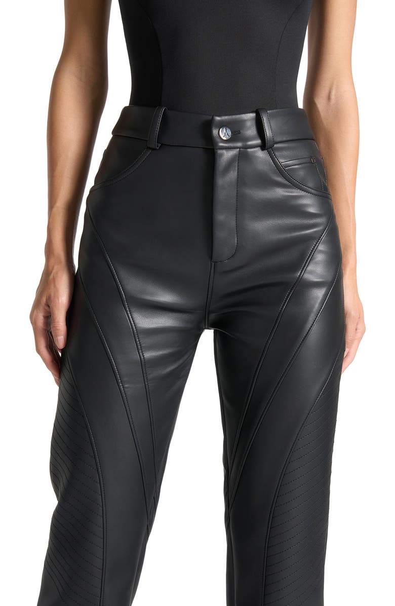 Manière De Voir Leather Biker Trousers, Alternate, color, Black
