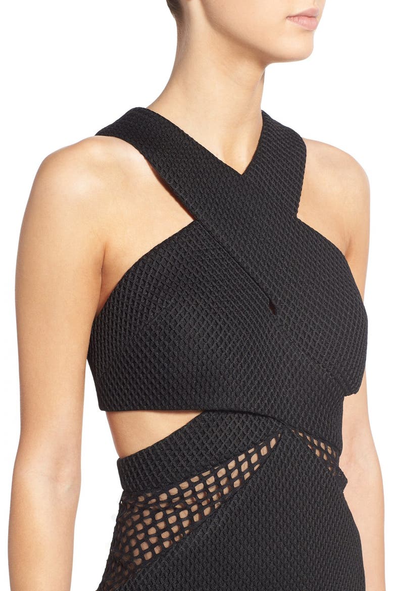 Mesh Front Sheath Dress, Alternate, color, BLACK