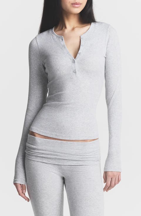 Cotton Rib Scoop Neck Henley
