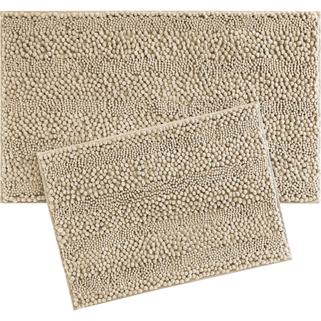 Laura Ashley Chenille Set Of 2 Bath Rugs In Linen