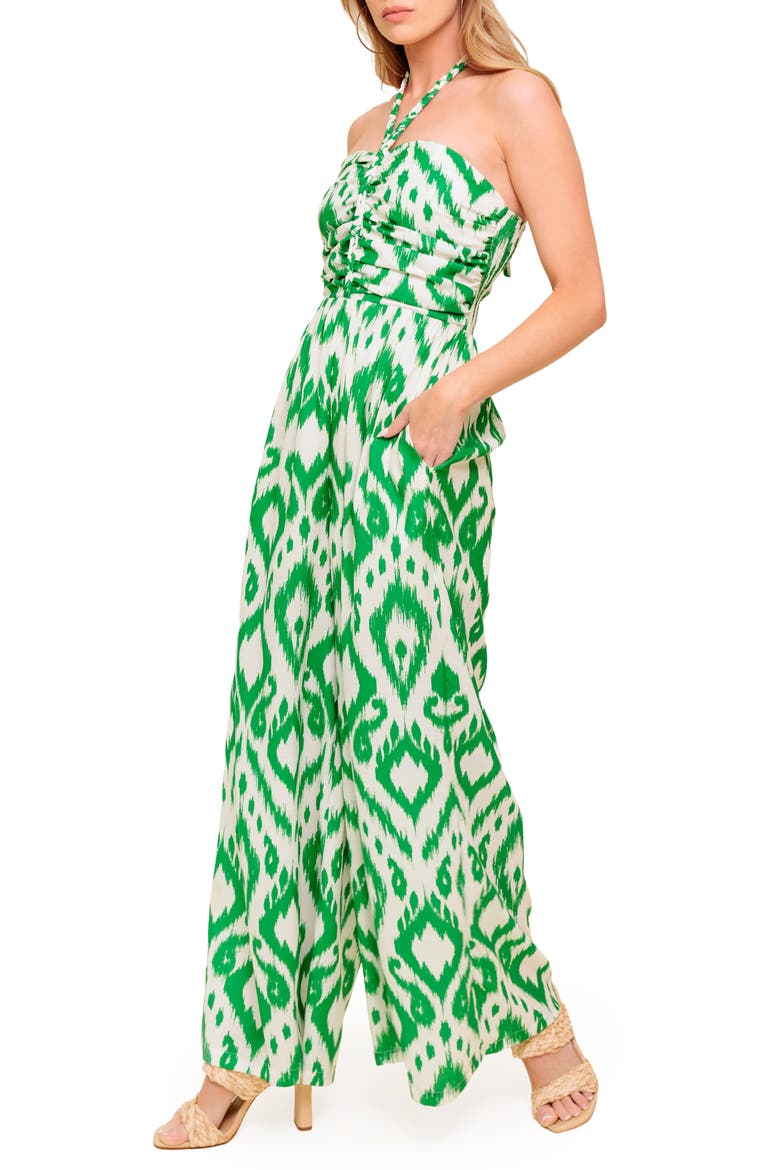 Print Wide Leg Jumpsuit, Alternate, color, IVORY GREEN