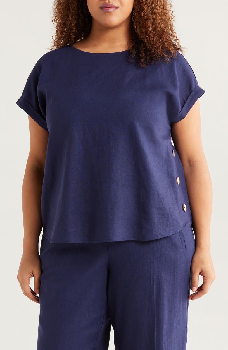 Jones New York Side Button Linen Blend Top, Main, color, 