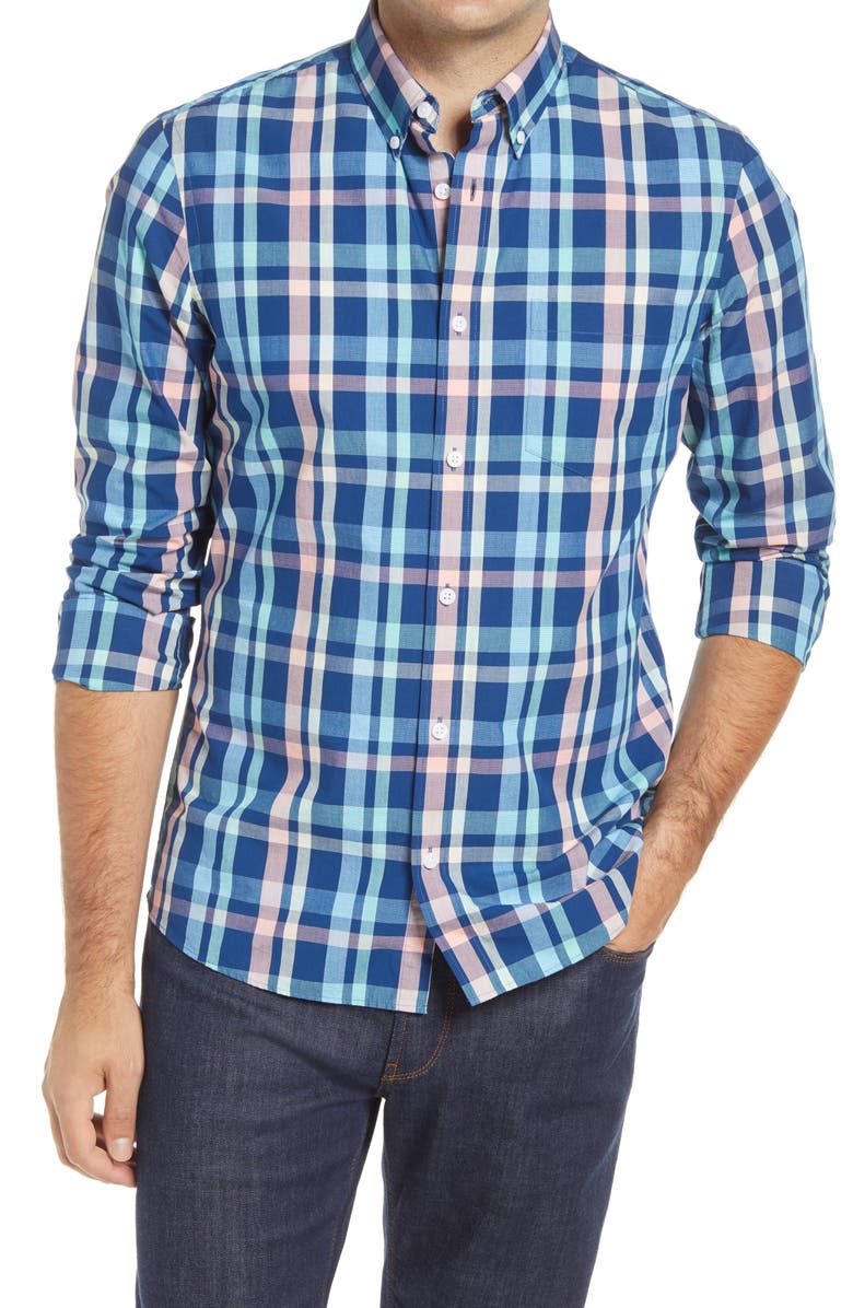 1901 Slim Fit Plaid Button-Down Shirt, Main, color,