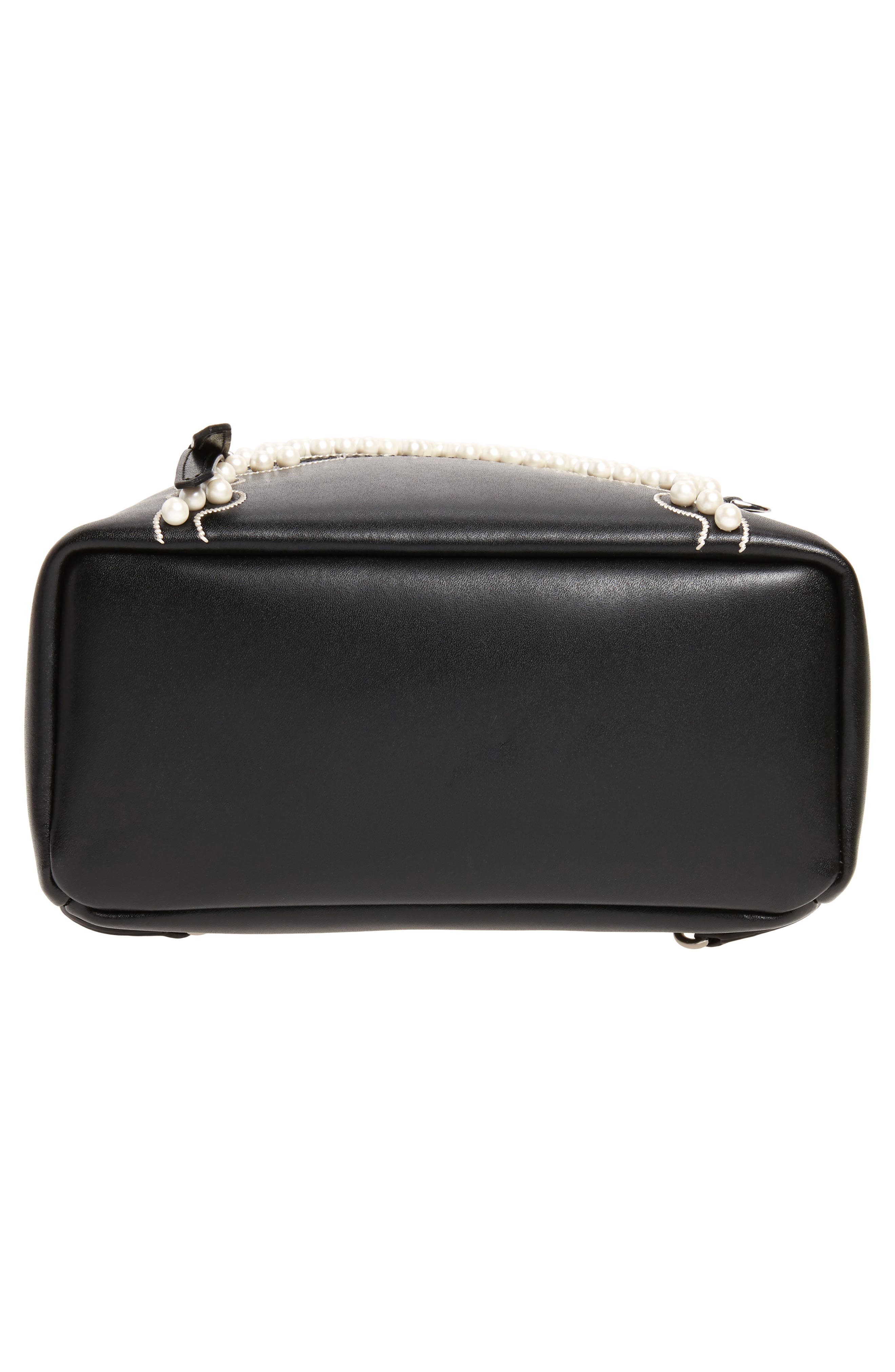 Fendi Mini Imitation Pearl Bow Leather Backpack, Alternate, color, 