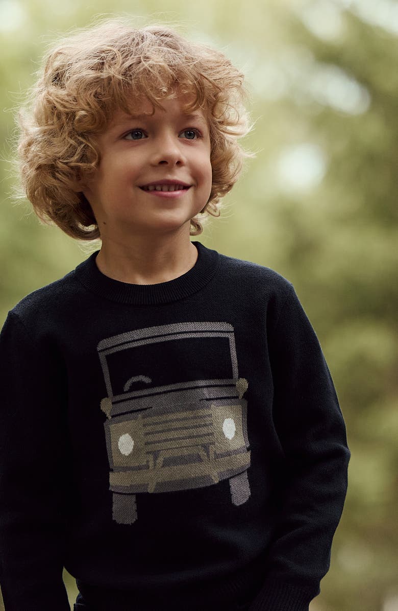 MILES THE LABEL Kids' Off-Roader Organic Cotton Graphic Sweater, Alternate, color, Black