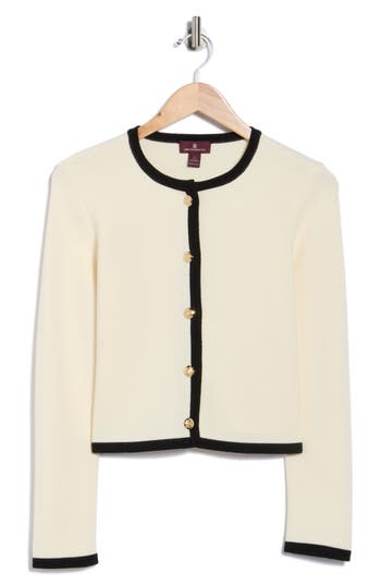 Bruno Magli Tipped Merino Wool Crop Cardigan In Gold