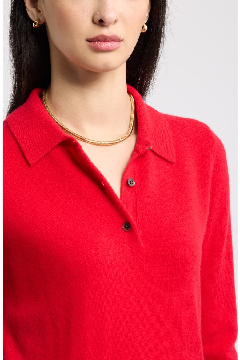Cashmere Polo Sweater, Alternate, color, RED CELEBRATION