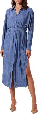 ASTR the Label Belted Long Sleeve Midi Shirtdress