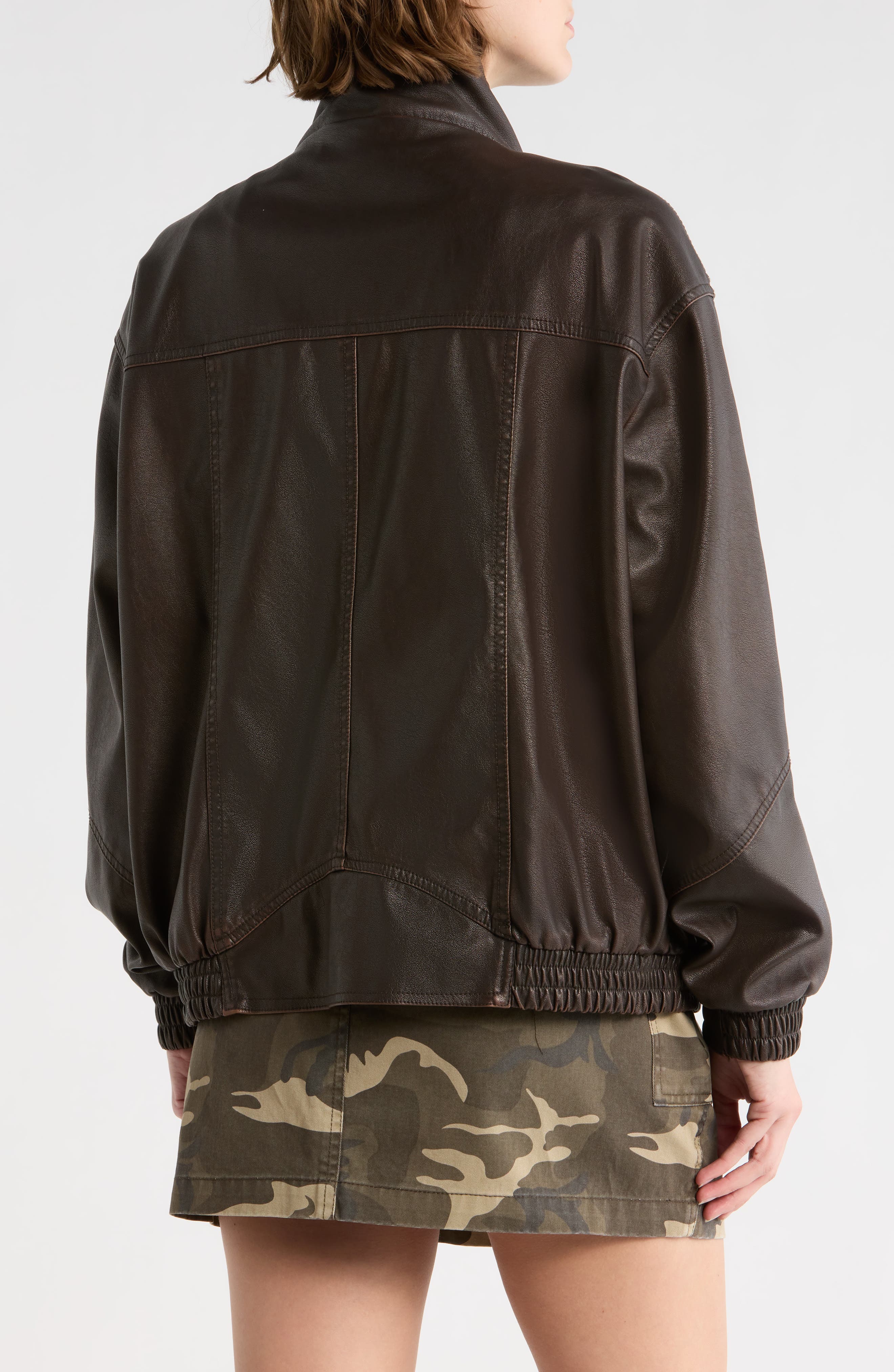 Washed Faux Leather Dad Bomber Jacket - image 2