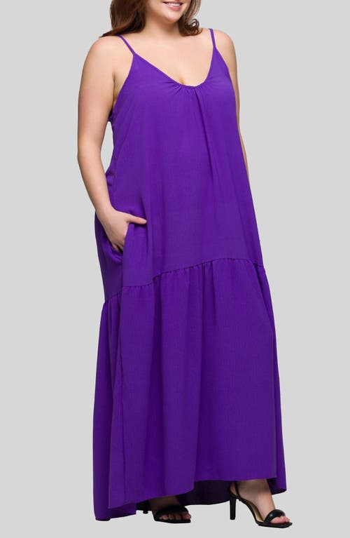 24seven Comfort Apparel Plus Size Lightweight Spaghetti Strap Pocket Maxi Dress In Purple