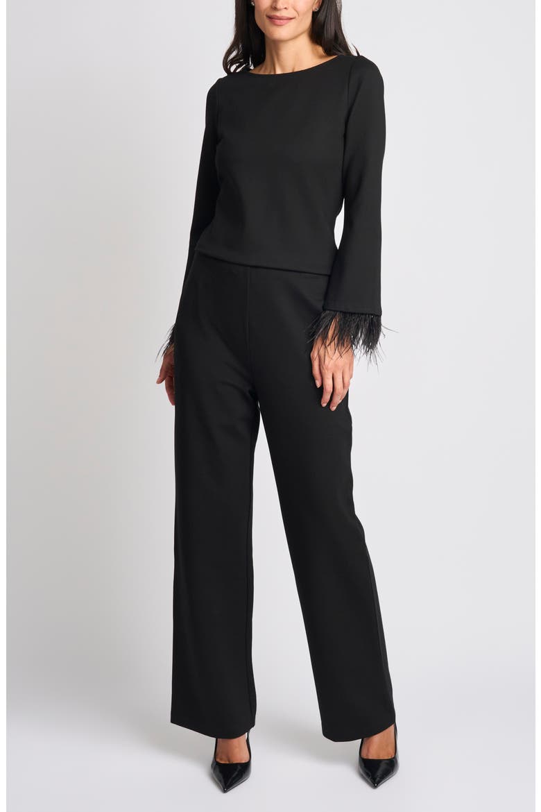 Feather Cuff Boatneck Top, Alternate, color, RICH BLACK 060