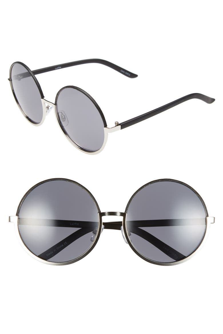Round Sunglasses, Main, color, BLACK