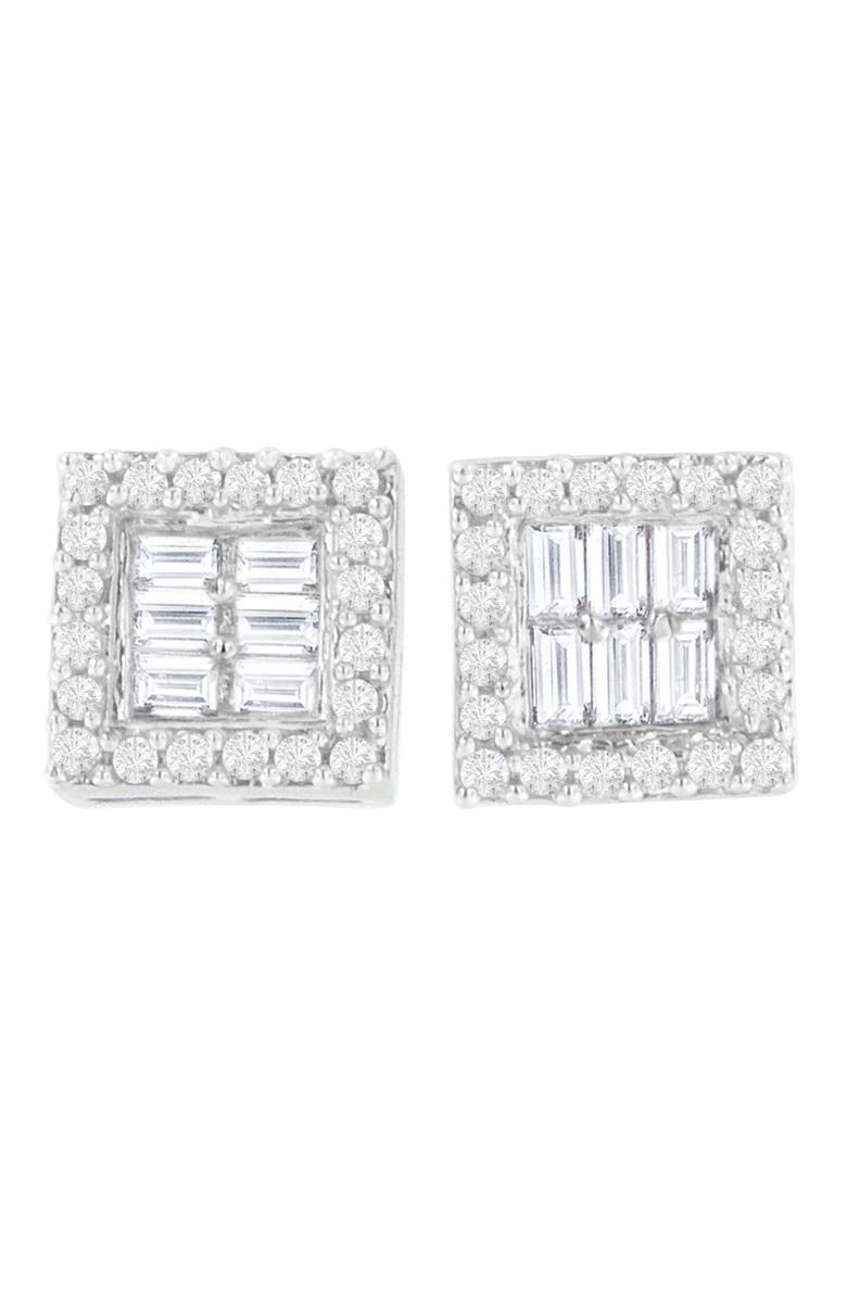 Haus of Brilliance 14K White Gold 1 cttw Round and Baguette Diamond Stud Earrings, Main, color, White