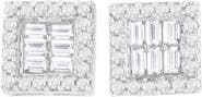 Haus of Brilliance 14K White Gold 1 cttw Round and Baguette Diamond Stud Earrings